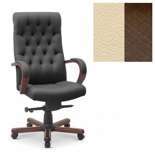 Кресло руководителя Юнитекс Status натуральная кожа с компаньоном светло-бежевая/дерево-орех