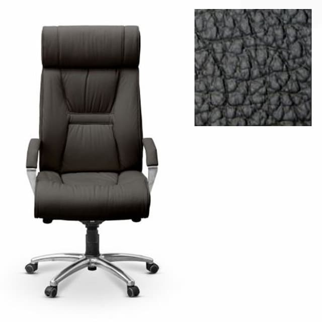 Кресло руководителя Юнитекс Олимп X с хромом натуральная кожа с компаньоном черная