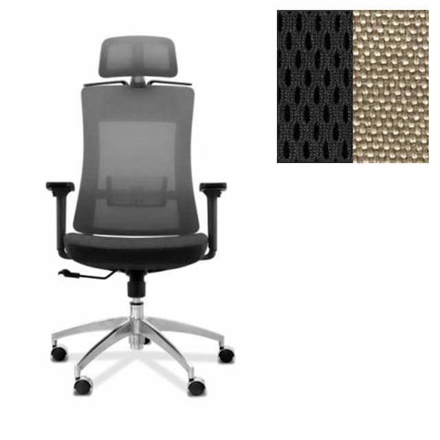 Кресло для персонала Юнитекс Pulse A PS/A/X/SL/3D/h ткань TW черная (спинка)/Bahama бежевая (сиденье)