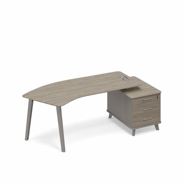 Стол руководителя эргономичный на тумбе малой правый (тип 5) Юнитекс ТМ М1 130 МП ВЛ ВЛ мокко премиум (корпус) / вяз либерти (столешница, топ, фасад)